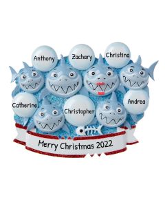 Personalized Shark Family of 6 Christmas Tree Ornament