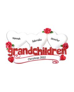 Personalized Grandchildren with Hearts Family of 3 Christmas Tree Ornament