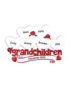 Personalized Grandchildren with Hearts Family of 6 Christmas Tree Ornament