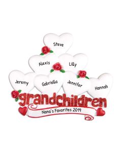 Personalized Grandchildren with Hearts Family of 7 Christmas Tree Ornament