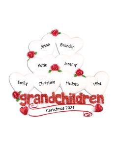 Personalized Grandchildren with Hearts Family of 8 Christmas Tree Ornament