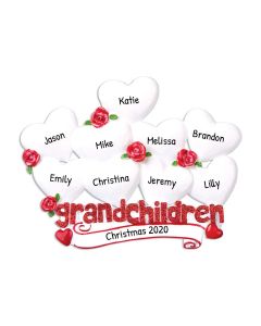 Personalized Grandchildren with Hearts Family of 9 Christmas Tree Ornament