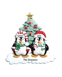 Personalized Penguin Family of 2 Christmas Tree Ornament 