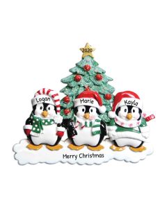 Personalized Penguin Family of 3 Christmas Tree Ornament