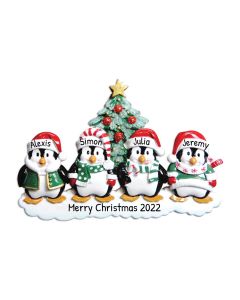 Personalized Penguin Family of 4 Christmas Ornament 