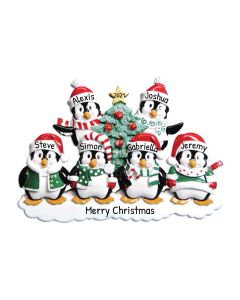 Personalized Penguin Family of 6 Christmas Ornament 
