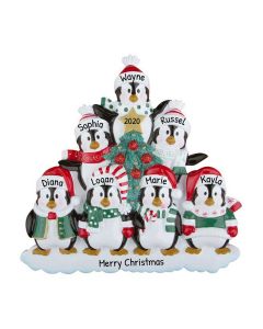 Personalized Penguin Family of 7 Christmas Tree Ornament 