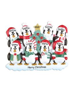 Personalized Penguin Family of 8 Christmas Tree Ornament 