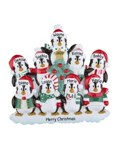 Personalized Penguin Family of 9 Christmas Tree Ornament 