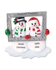 Personalized Snow Couple Hold Frame Ornament