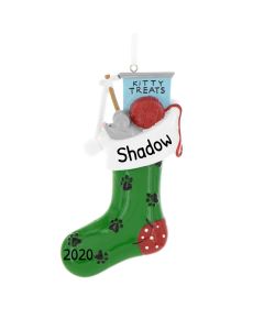 Personalized Pet Stocking Christmas Tree Ornament Cat Green 