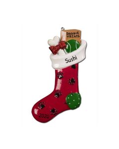 Personalized Pet Stocking Christmas Tree Ornament Dog Red 