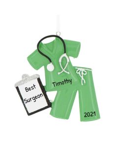 Personalized Scrubs Christmas Tree Ornament Green