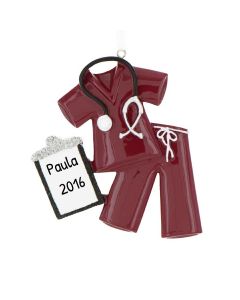 Personalized Scrubs Christmas Tree Ornament Red 