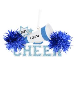 Personalized Cheer Christmas Tree Ornament Blue