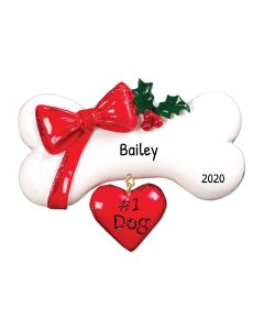 Personalized Dog Bone with Bow Ornament 