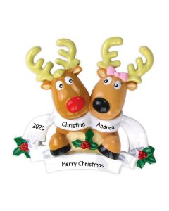 Personalized Reindeer Family of 2 Ornament 