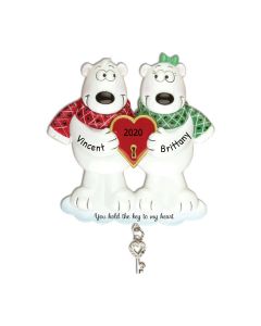 Personalized Couples Key to My Heart Polar Bear Ornament 