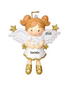 Personalized Angel with Dove Christmas Tree Ornament Female
