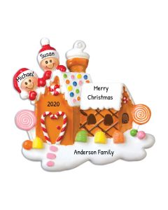 Personalized Gingerbread House Family of 2 Christmas Tree Ornament 