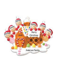 Personalized Gingerbread House Family of 6 Christmas Tree Ornament 