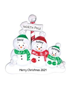 Personalized North Pole Family of 3 Christmas Tree Ornament 