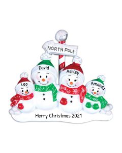 Personalized North Pole Family of 4 Christmas Tree Ornament 