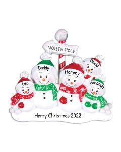 Personalized North Pole Family of 5 Christmas Tree Ornament 