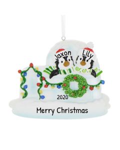 Personalized Penguin Family of 2 Christmas Ornament 