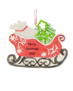 Personalized Sleigh Christmas Tree Ornament Watercolor