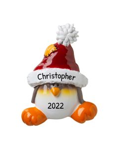 Personalized Penguin in Santa Cap Ornament 