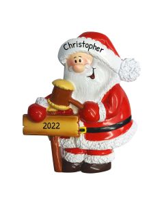 Personalized Santa with Hammer and Sign Ornament