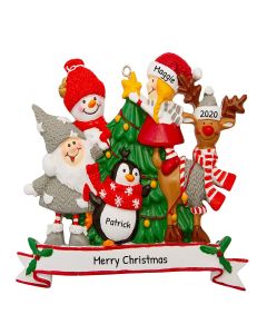 Personalized Family of 5 Christmas Tree Ornament Little Girl Snowman Santa Reindeer Penguin