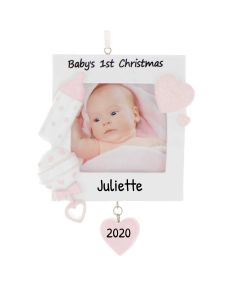 Personalized Baby's 1st Christmas Photo Frame Christmas Ornament Female Pink