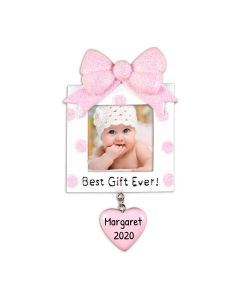 Personalized Present Picture Frame Christmas Tree Ornament Female Pink 