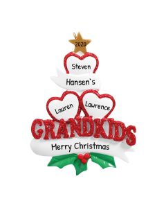 Personalized Grandkid Heart Family of 3 Christmas Tree Ornament 