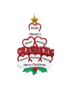 Personalized Grandkid Heart Family of 6 Christmas Tree Ornament 