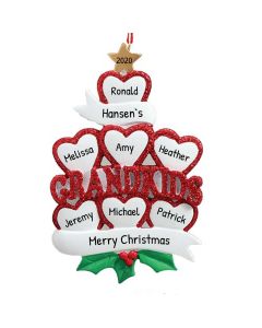 Personalized Grandkid Heart Family of 7 Christmas Tree Ornament 