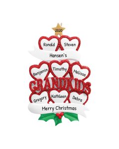 Personalized Grandkid Heart Family of 8 Christmas Tree Ornament 