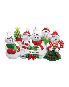Personalized Snow Family of 5 Christmas Tree Ornament