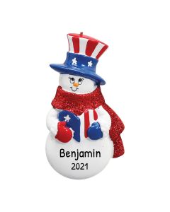 Personalized Patriotic Snowman Ornament 