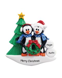 Personalized Petey Penguin Family of 2 Christmas Tree Ornament