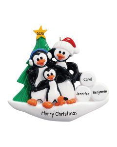 Personalized Petey Penguin Family of 3 Christmas Tree Ornament