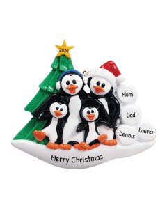Personalized Petey Penguin Family of 4 Christmas Tree Ornament