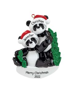 Personalized Bamboo Panda Bear Family of 2 Christmas Tree Ornament 