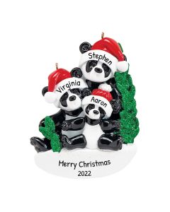 Personalized Bamboo Panda Bear Family of 3 Christmas Tree Ornament 