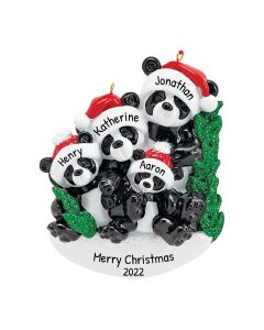 Personalized Bamboo Panda Bear Family of 4 Christmas Tree Ornament