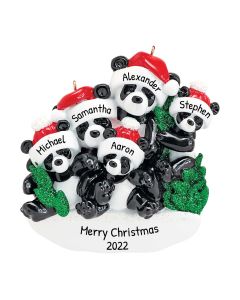 Personalized Bamboo Panda Bear Family of 5 Christmas Tree Ornament 