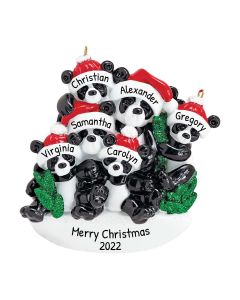 Personalized Bamboo Panda Bear Family of 6 Christmas Tree Ornament 
