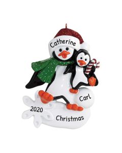 Personalized Parent Penguin with 1 Child Christmas Tree Ornament Family of 2